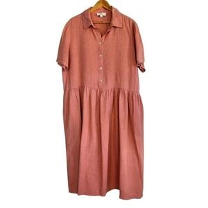 Sauths Elaine Linen Dress XL Coral Minimalist Capsule Cottagecore Travel Beach
